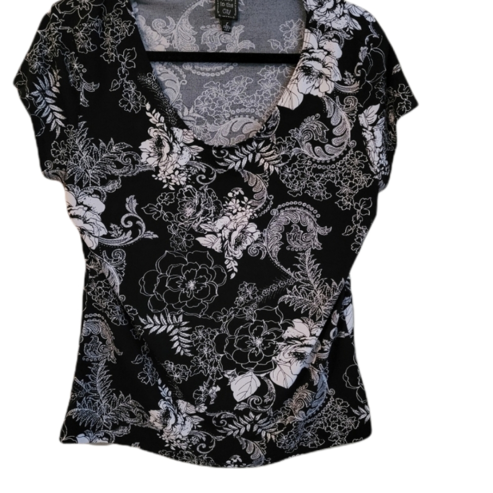 Susie in the City black and white floral blouse